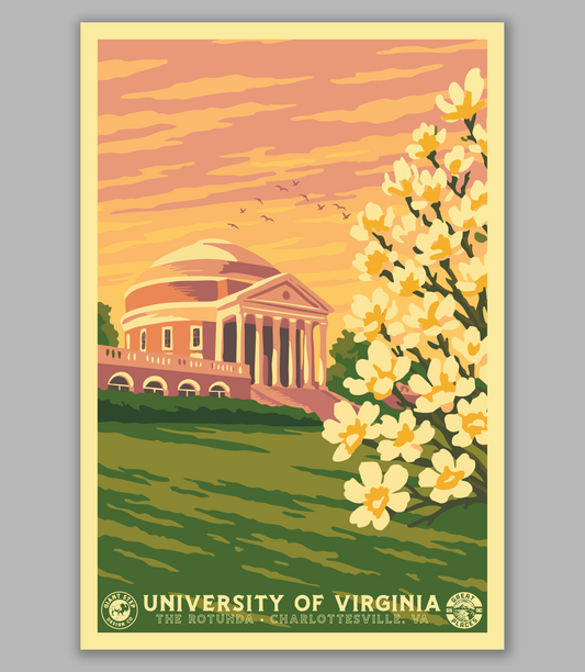 The Rotunda University of Virginia - National Park Style Art Print | Vintage WPA Style Retro Charlottesville Virginia Travel Poster 12"x18"