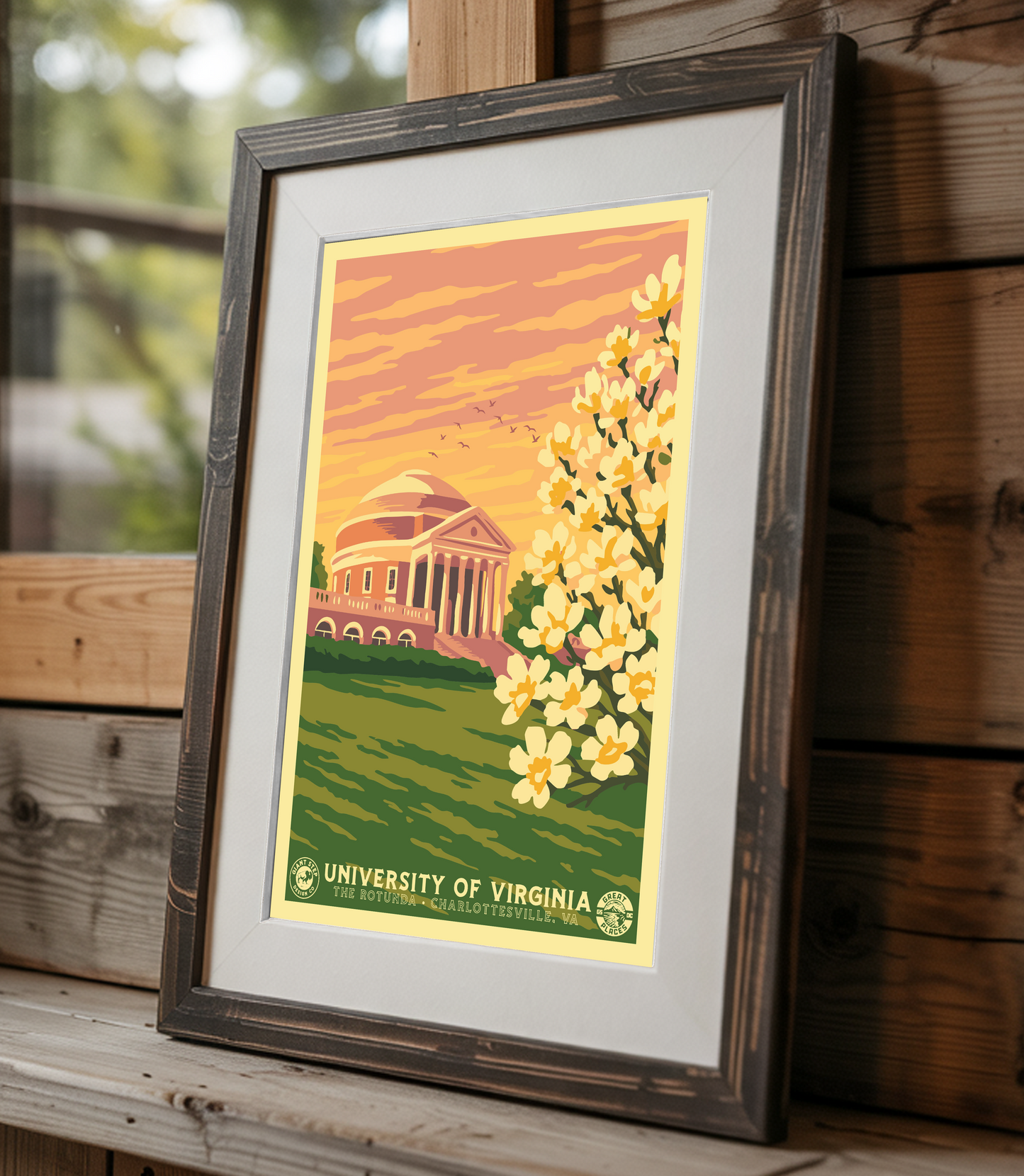 The Rotunda University of Virginia - National Park Style Art Print | Vintage WPA Style Retro Charlottesville Virginia Travel Poster 12"x18"