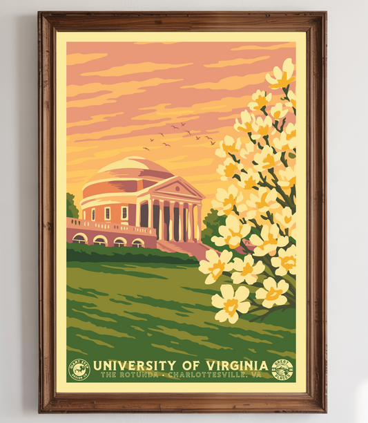 The Rotunda University of Virginia - National Park Style Art Print | Vintage WPA Style Retro Charlottesville Virginia Travel Poster 12"x18"