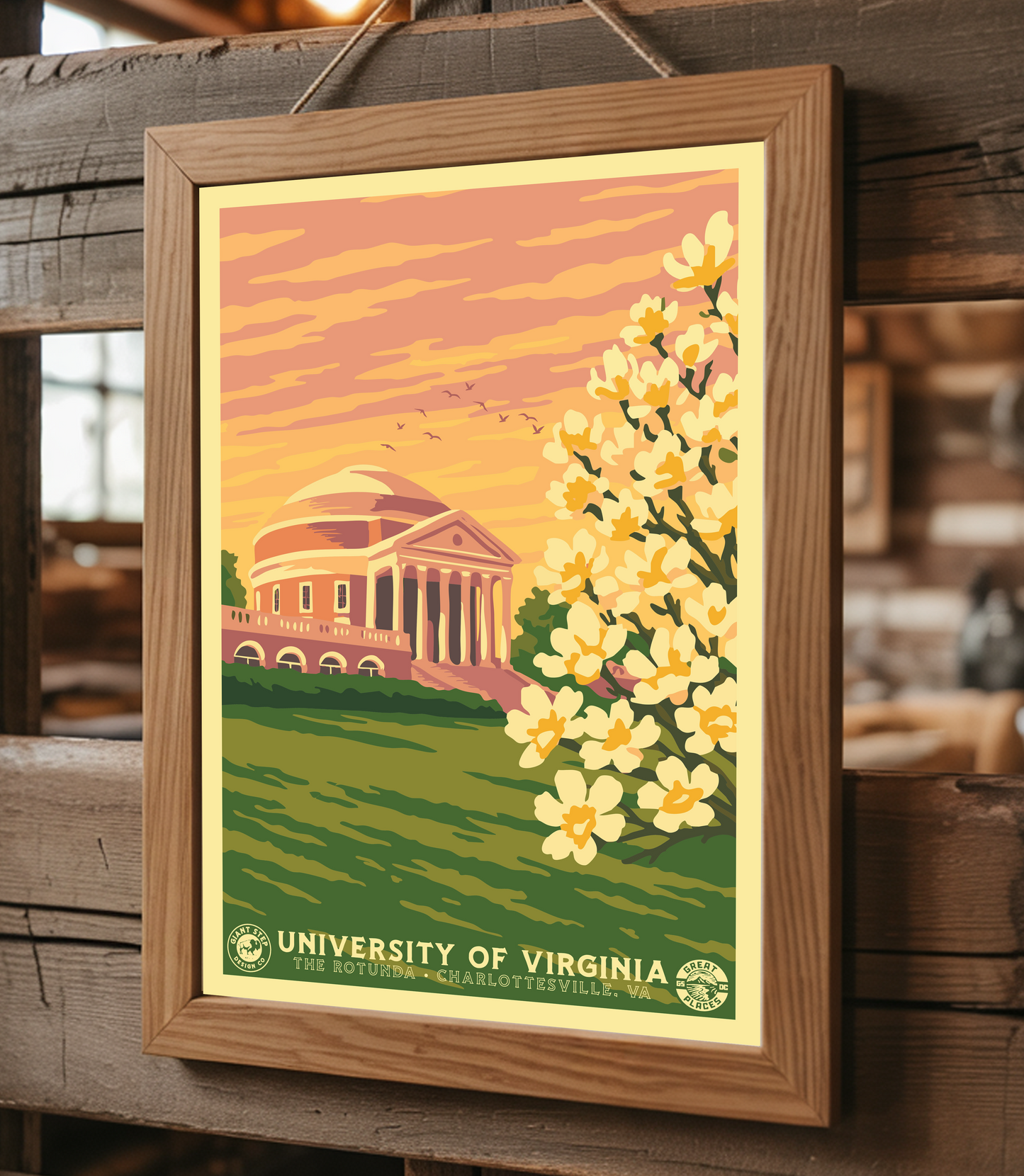 The Rotunda University of Virginia - National Park Style Art Print | Vintage WPA Style Retro Charlottesville Virginia Travel Poster 12"x18"
