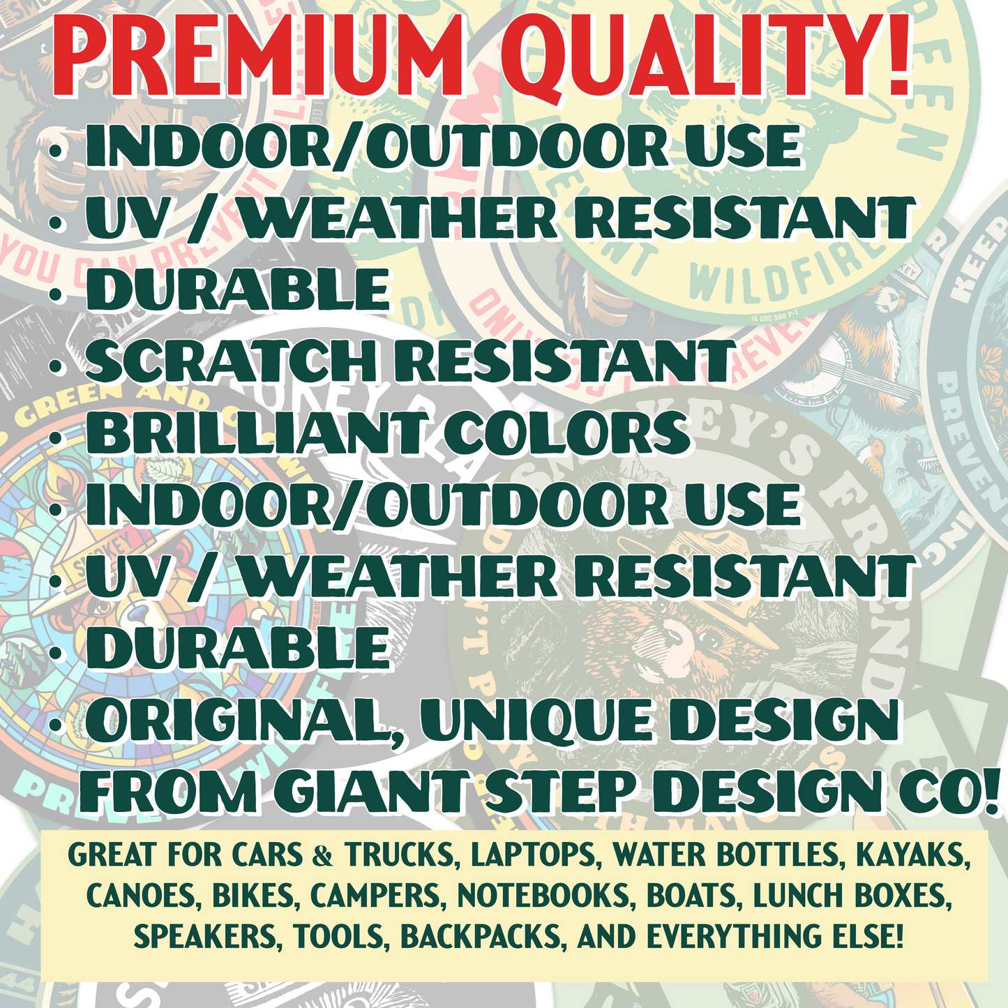 OFFICIALLY LICENSED Smokey Bear Vintage Indoor/Outdoor Classic Sticker Pack (Set #1)