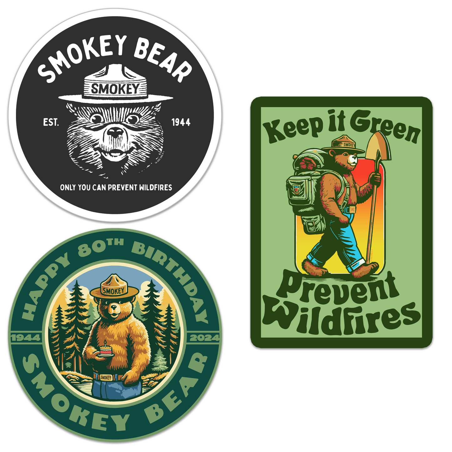 OFFICIALLY LICENSED Smokey Bear Vintage Indoor/Outdoor Classic Sticker Pack (Set #1)
