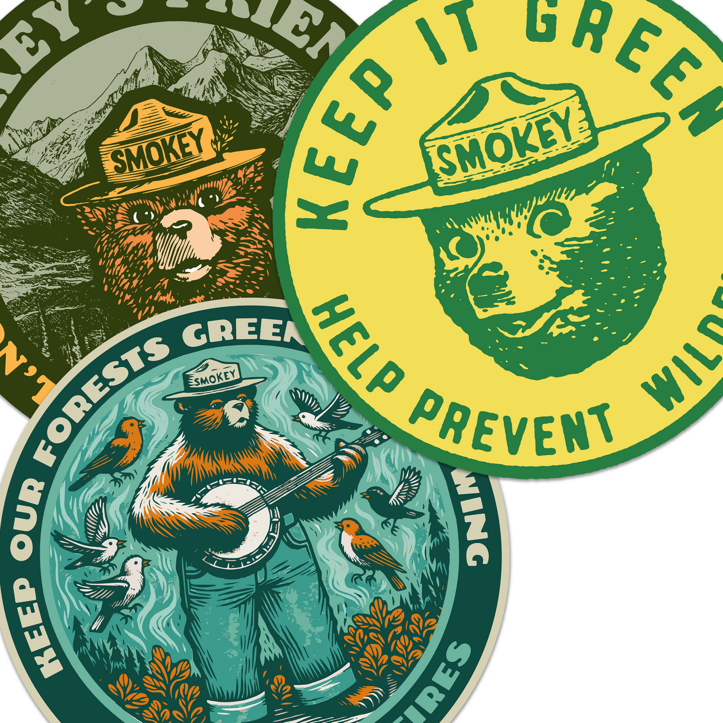 OFFICIALLY LICENSED Smokey Bear Vintage Indoor/Outdoor Classic Sticker Pack (Set #2)