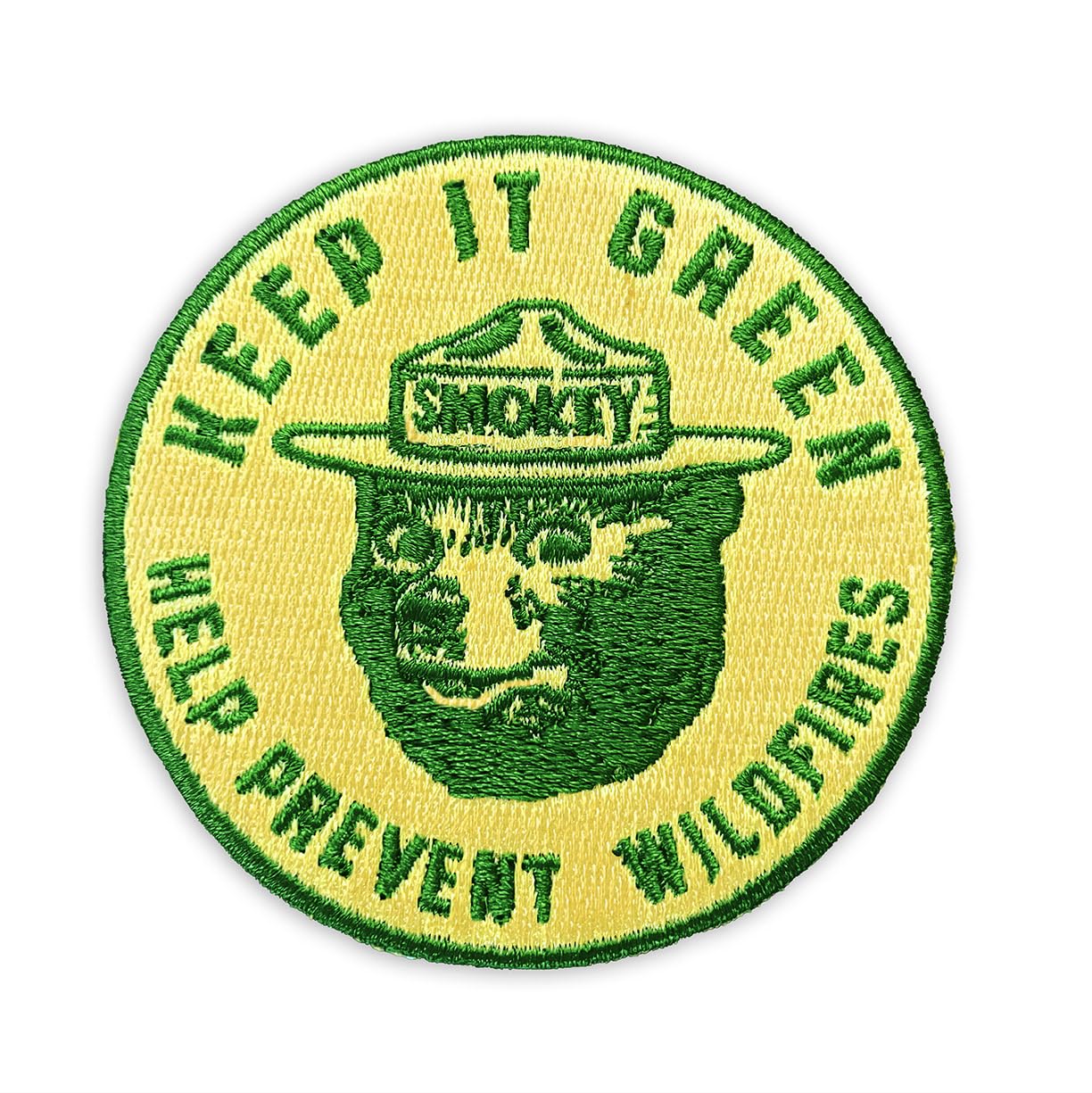 Smokey Bear Patch - Keep It Green! Help Prevent Wildfires Vintage Iron-On Embroidered Patch For Hats and Accessories Officially Licensed 3" Diameter