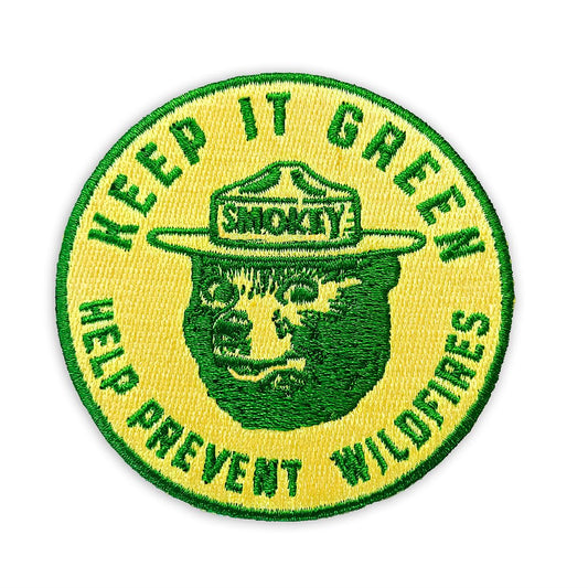 Smokey Bear Patch - Keep It Green! Help Prevent Wildfires Vintage Iron-On Embroidered Patch For Hats and Accessories Officially Licensed 3" Diameter