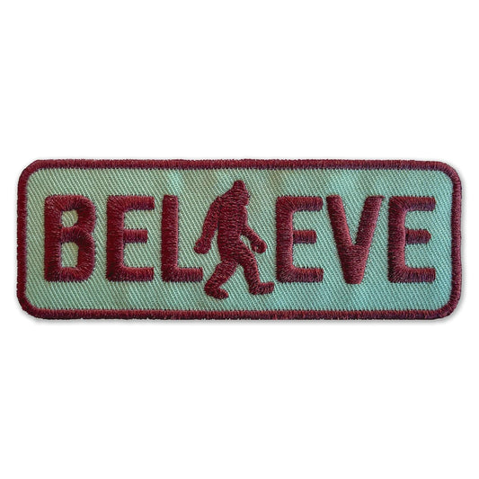 BELIEVE Retro Walking Sasquatch Embroidered Bigfoot Patch - Iron-On Patch 4" x 1.5" - Great for Trucker Hats