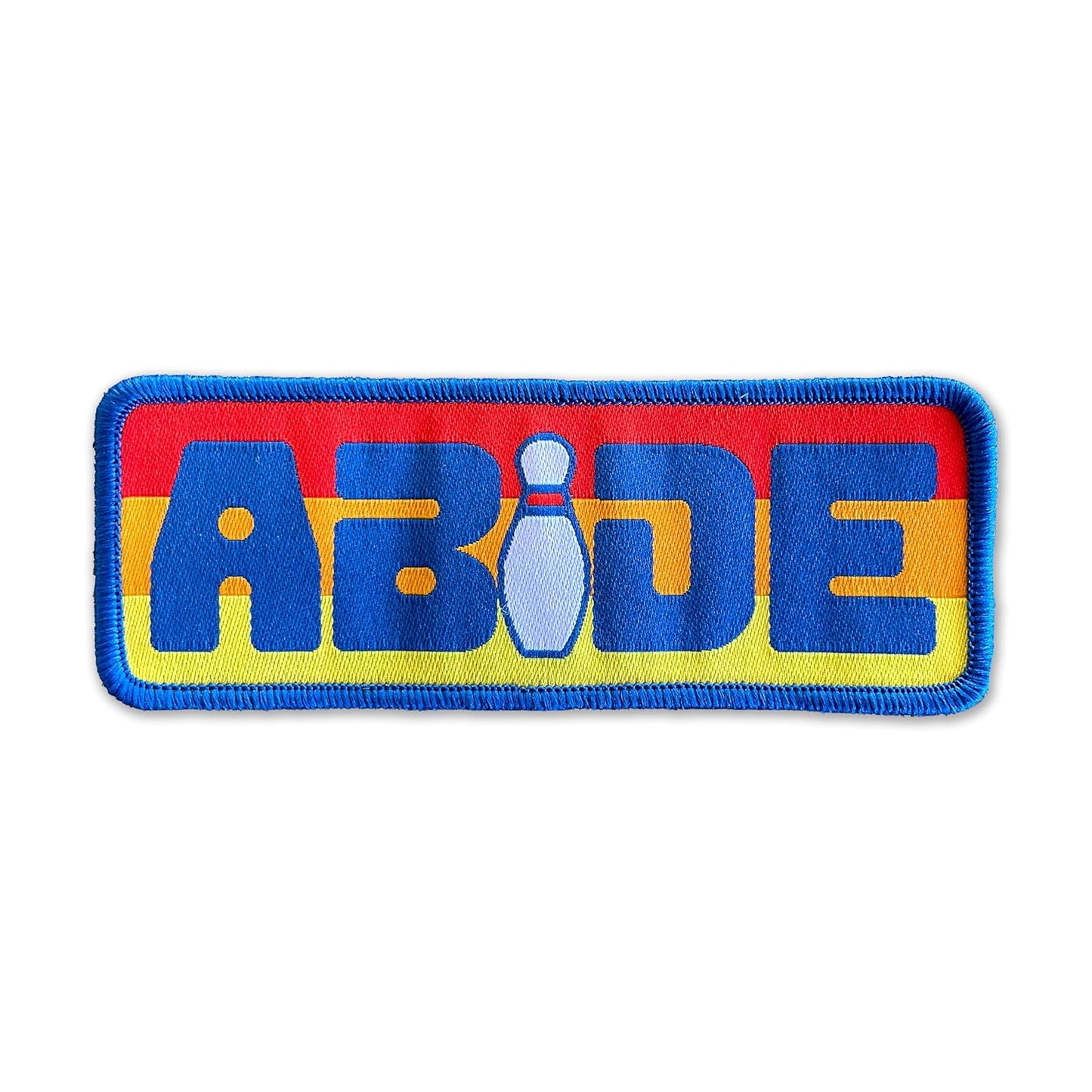 ABIDE Retro 80's Vibe Bowling Pin Woven Patch - Iron-On Patch 4" x 1.5" - Great for Trucker Hats