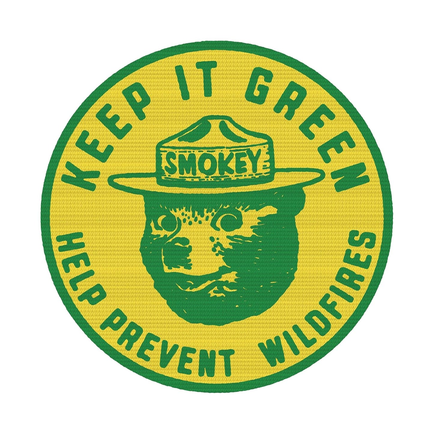 Smokey Bear Patch - Keep It Green! Help Prevent Wildfires Vintage Iron-On Embroidered Patch For Hats and Accessories Officially Licensed 3" Diameter