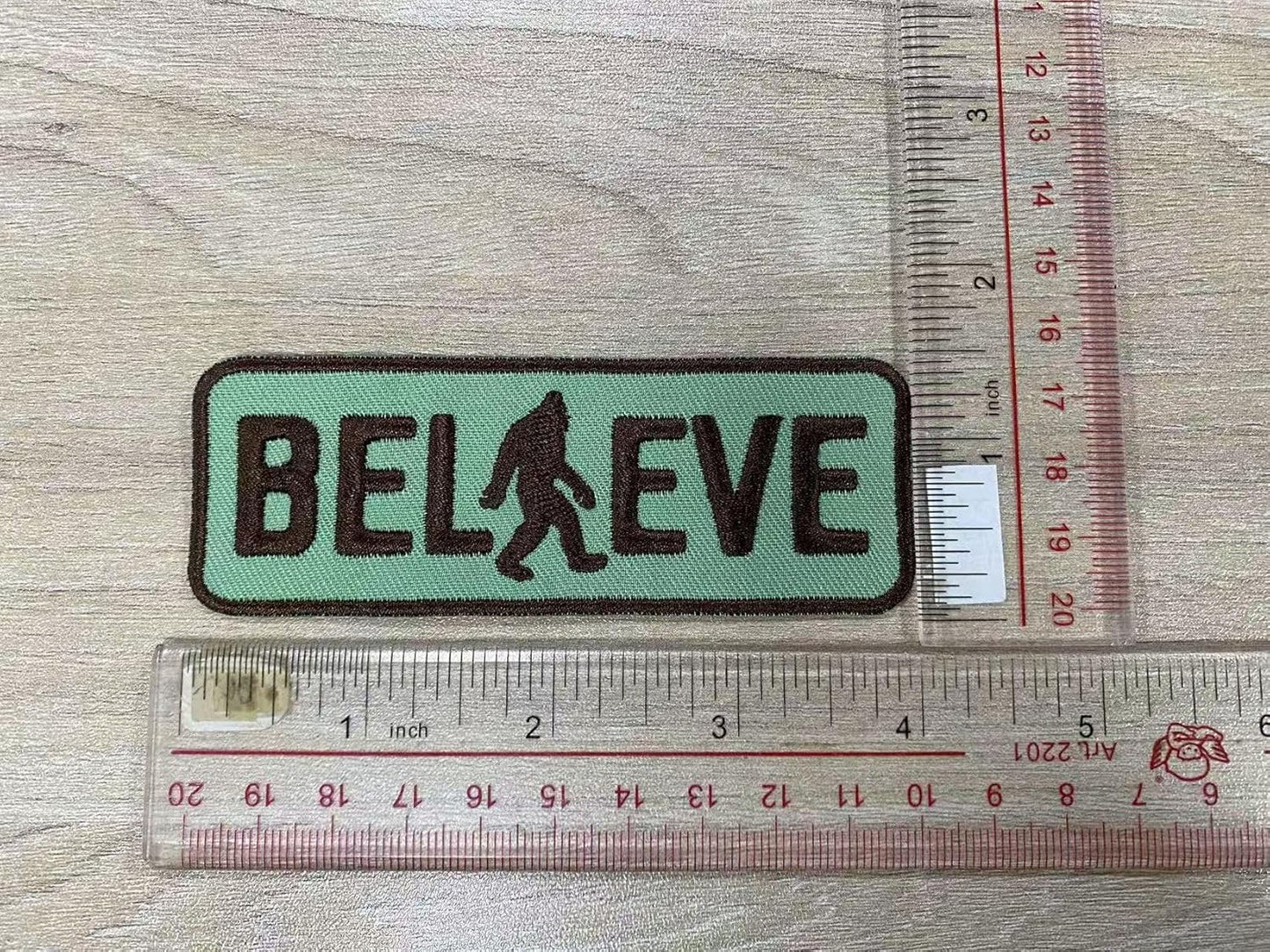 BELIEVE Retro Walking Sasquatch Embroidered Bigfoot Patch - Iron-On Patch 4" x 1.5" - Great for Trucker Hats