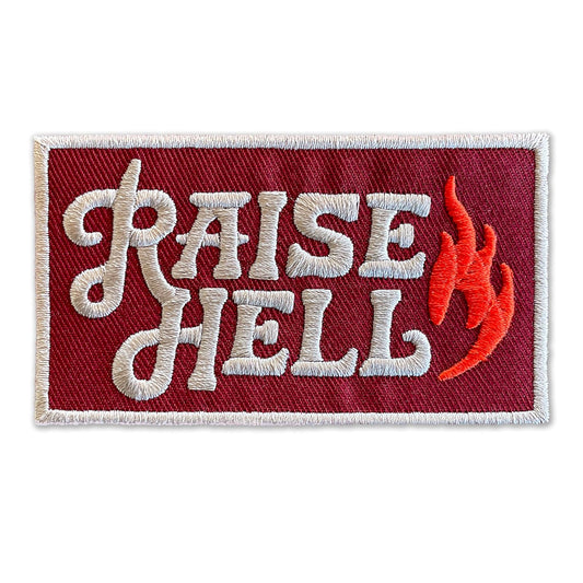 Raise Hell Embroidered Patch - Iron-On Patch For Trucker Hats & More 3.5" x 2"
