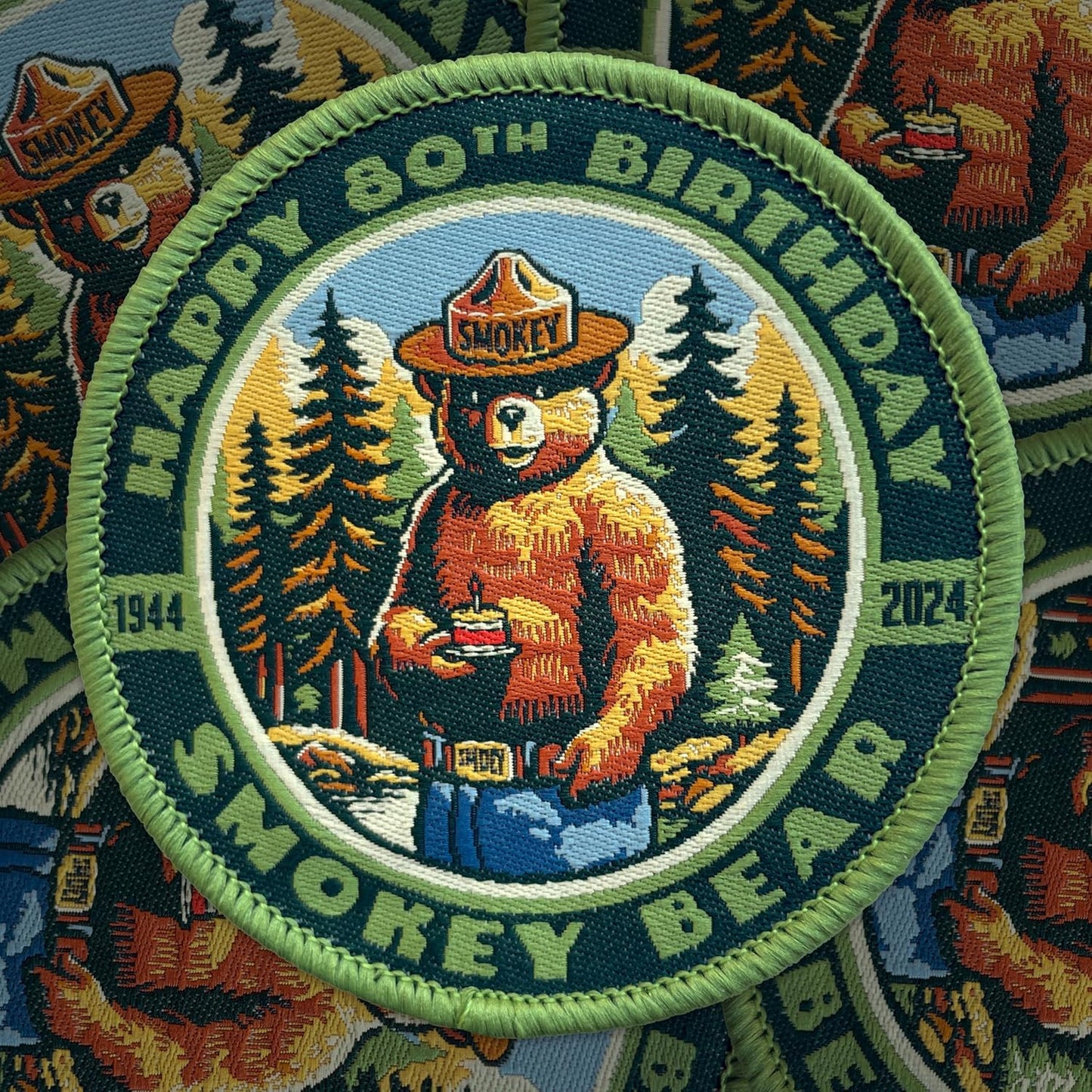 Officially Licensed Happy 80th Birthday Smokey Bear Patch - Only You Can Prevent Wildfires Vintage Woven & Embroidered Patch For Hats and Accessories 2.75" Diameter