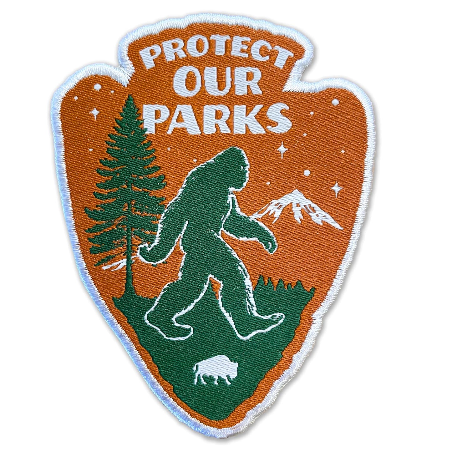 Protect Our Parks Woven Bigfoot Sasquatch Patch - Iron-On Patch 3.5" x 2"