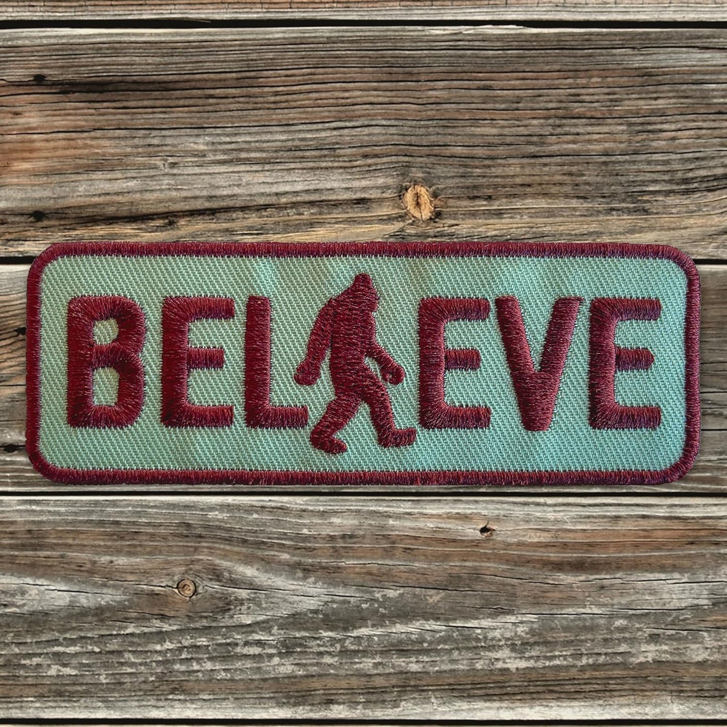 BELIEVE Retro Walking Sasquatch Embroidered Bigfoot Patch - Iron-On Patch 4" x 1.5" - Great for Trucker Hats