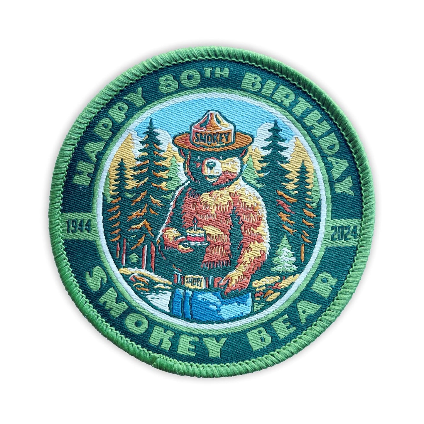 Officially Licensed Happy 80th Birthday Smokey Bear Patch - Only You Can Prevent Wildfires Vintage Woven & Embroidered Patch For Hats and Accessories 2.75" Diameter