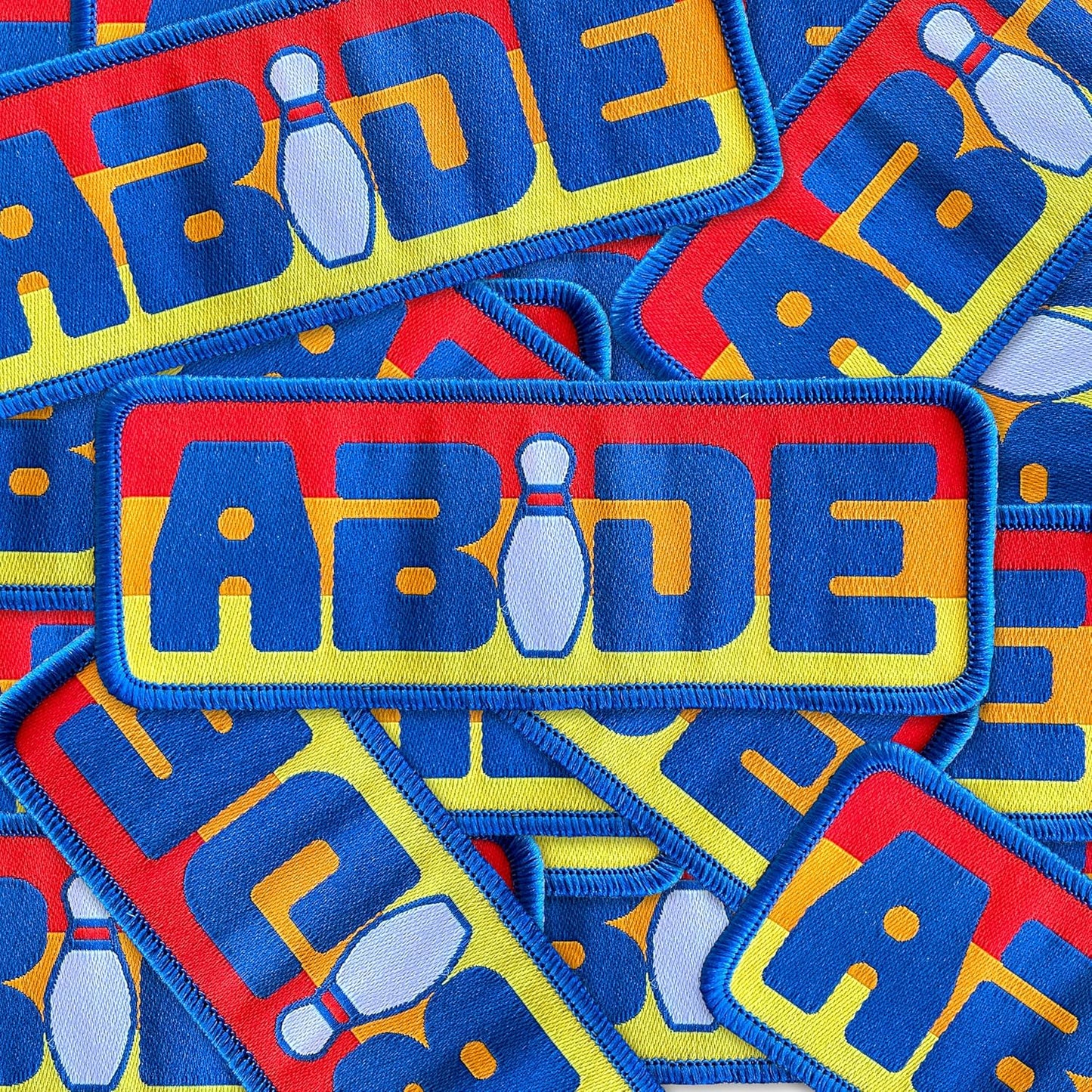 ABIDE Retro 80's Vibe Bowling Pin Woven Patch - Iron-On Patch 4" x 1.5" - Great for Trucker Hats