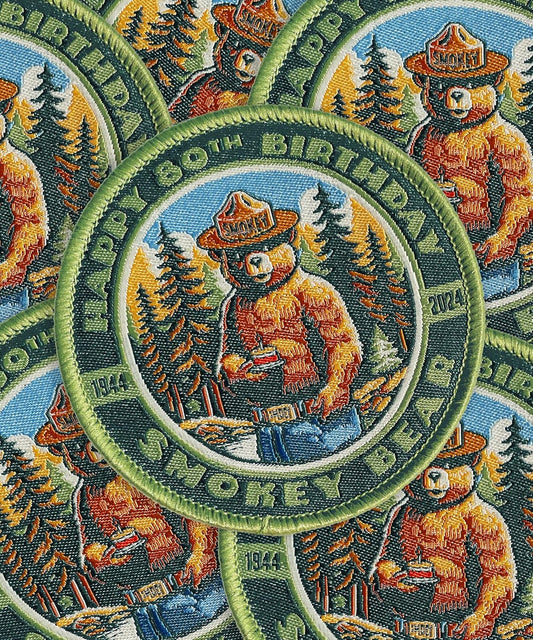 Officially Licensed Happy 80th Birthday Smokey Bear Patch - Only You Can Prevent Wildfires Vintage Woven & Embroidered Patch For Hats and Accessories 2.75" Diameter