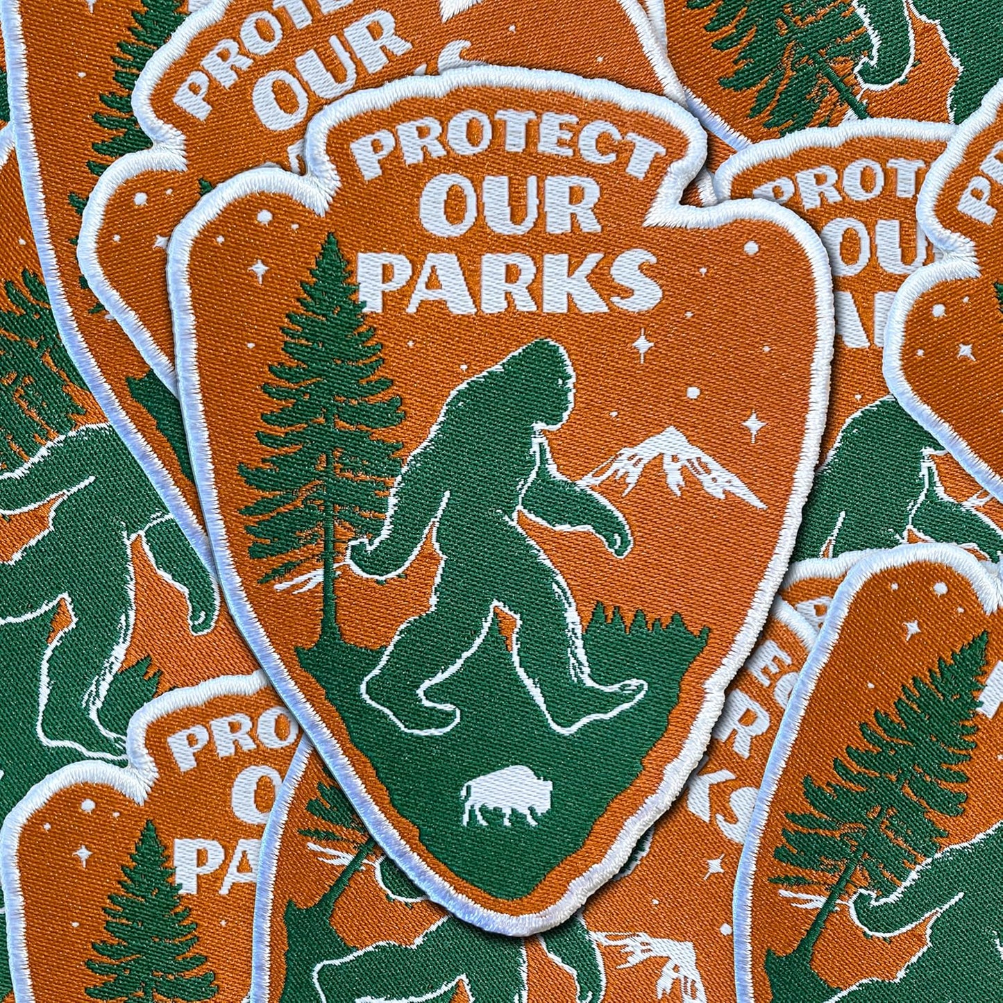 Protect Our Parks Woven Bigfoot Sasquatch Patch - Iron-On Patch 3.5" x 2"
