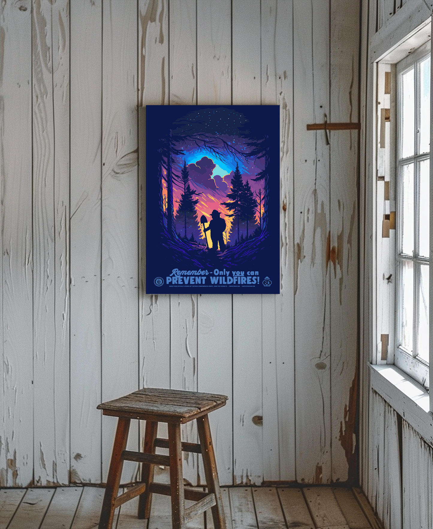 Smokey Bear Nighttime Silhouette Only Can Can Prevent Wildfires Poster | 12" x 18" WPA Style Retro Art Print