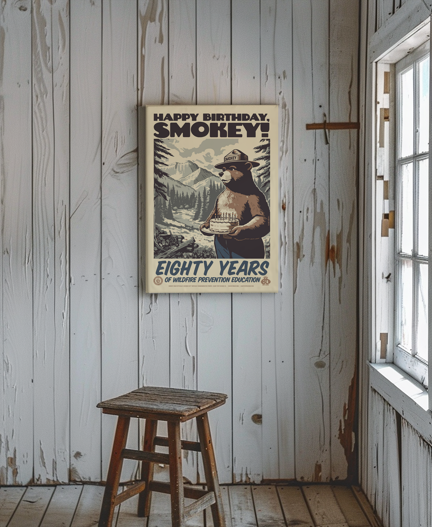 Happy Birthday, Smokey! 80 Years of Wildfire Prevention | Only You Can Prevent Wildfires Commemorative Poster | 12" x 18" Vintage WPA Style Art Print
