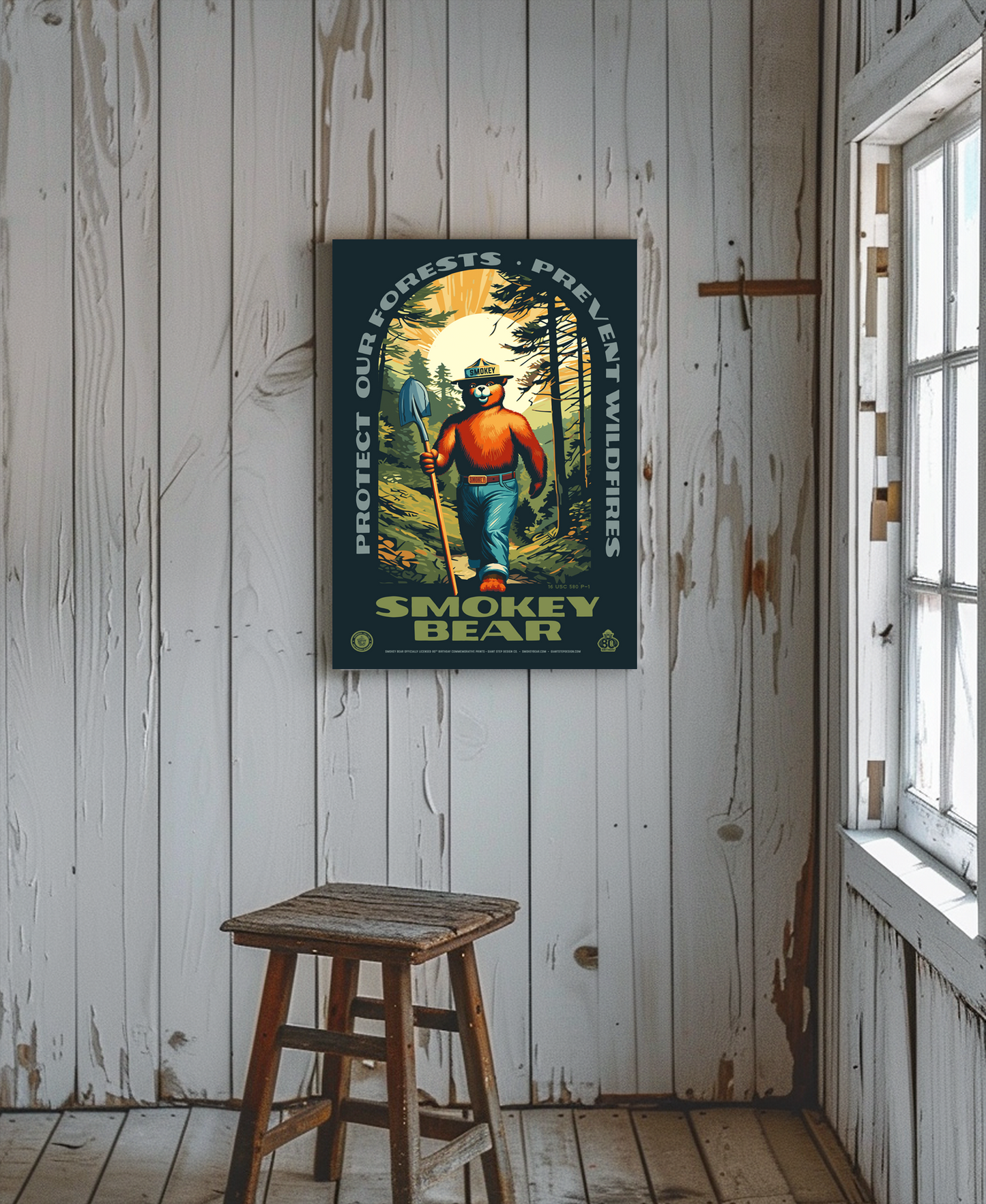 Smokey Bear Hiking Protect Our Forests Thanks for Helping Prevent Wildfires Poster | 12" x 18" WPA Style Retro Art Print