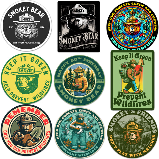 OFFICIALLY LICENSED Smokey Bear MEGA-PACK Vintage Classic Indoor/Outdoor Stickers - All 9 Premium Stickers