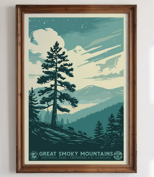 Great Smoky Mountains National Park | Vintage WPA Poster Style Retro Print Smokies Travel Poster 12"x18"
