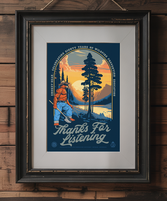 Smokey Bear Thanks for Listening Rocky Mountains Poster | 12" x 18" WPA Style Retro Art Print