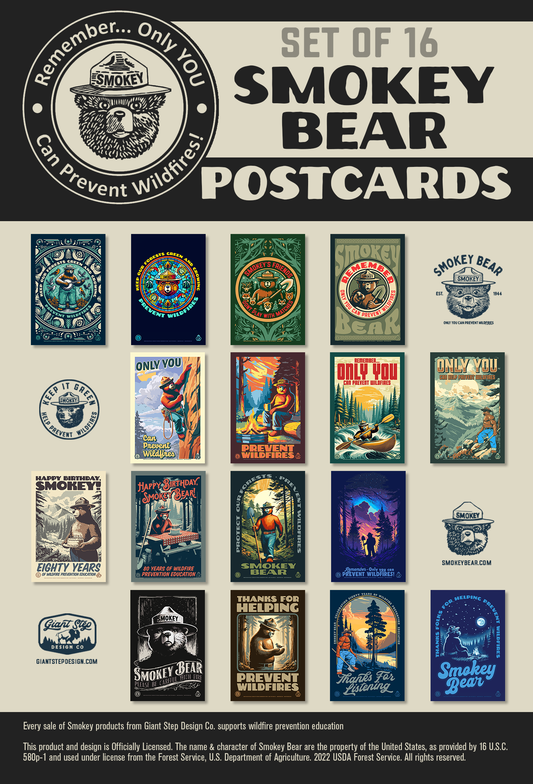 Officially Licensed Smokey Bear 16-Pack Collectible Smokey Postcard Collection - 4" x 6" (Set of 16)