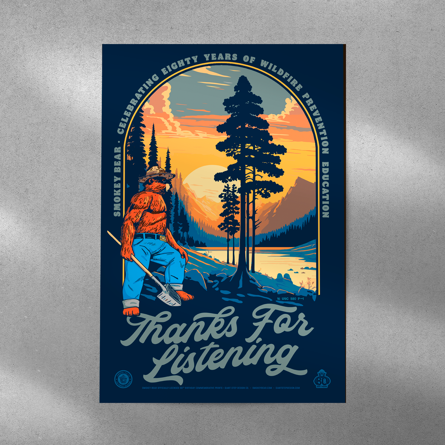 Smokey Bear Thanks for Listening Rocky Mountains Poster | 12" x 18" WPA Style Retro Art Print