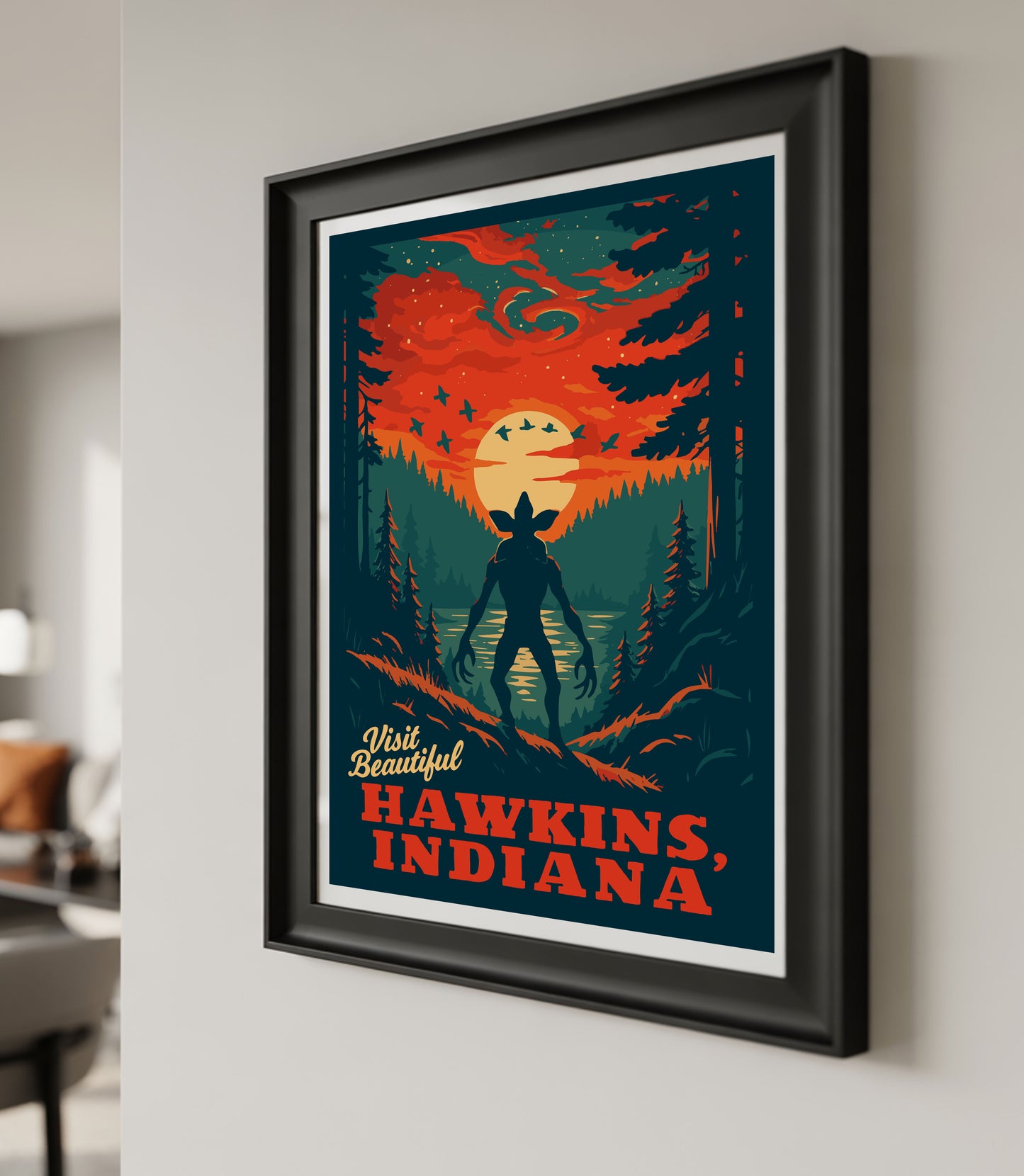 Hawkins , Indiana | National Park-Style Vintage WPA Travel Art  | Stranger Things Fan Art Satire | 12" x 18" Print