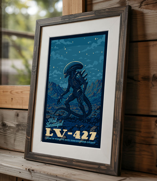 Visit Beautiful LV-426 Home of Hadley's Hope | National Park-Style WPA Travel Art  | Alien Xenomorph Fan Art Satire | 12" x 18" Print