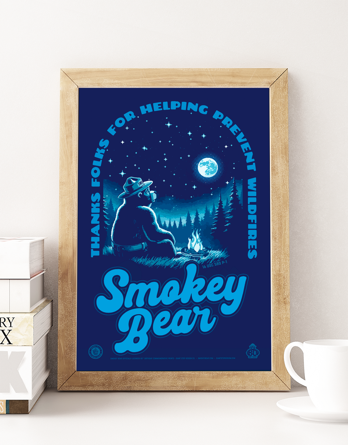 Smokey Bear Stargazing Campfire Thanks for Helping Prevent Wildfires Poster | 12" x 18" WPA Style Retro Art Print