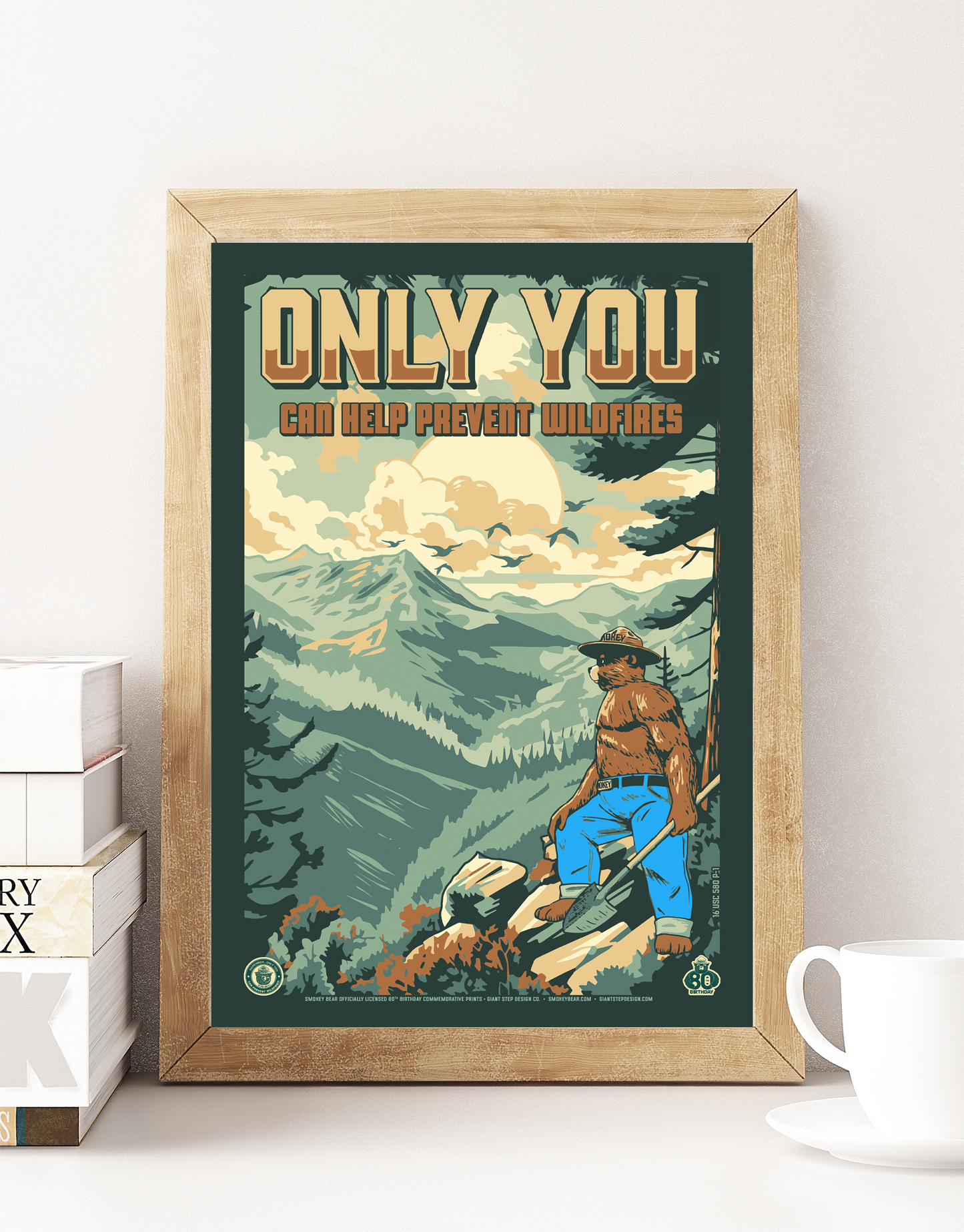 Only You Can Prevent Wildfires Rocky Mountains 80 Years of Wildfire Prevention | Smokey Bear Commemorative Poster | 12" x 18" Vintage WPA Style Art Print