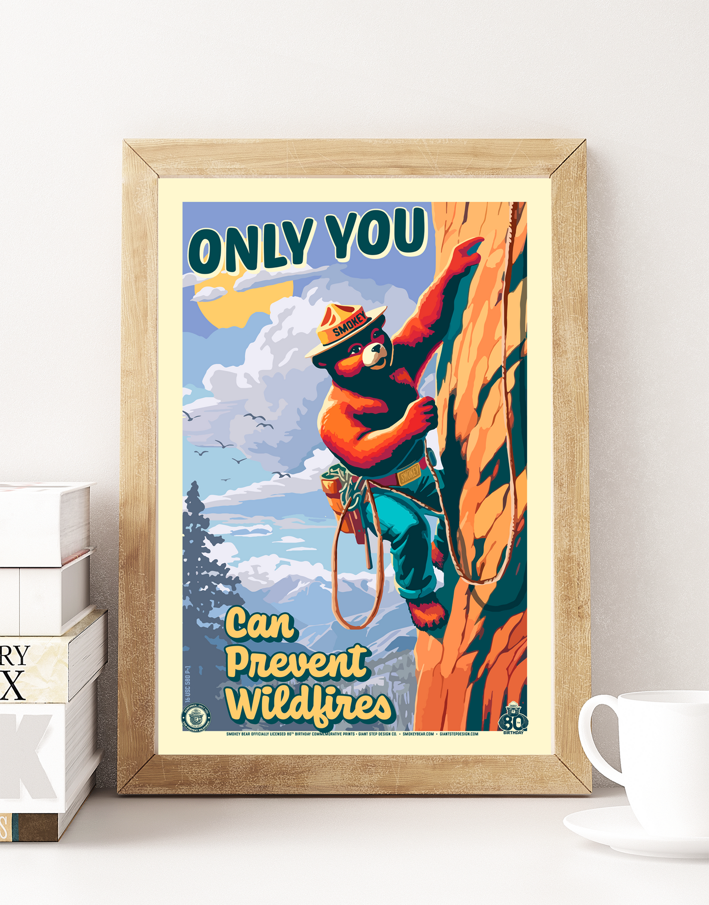 Only You Can Prevent Wildfires Rock Climbing Smokey Bear Commemorative Poster | 12" x 18" Vintage WPA Style Art Print