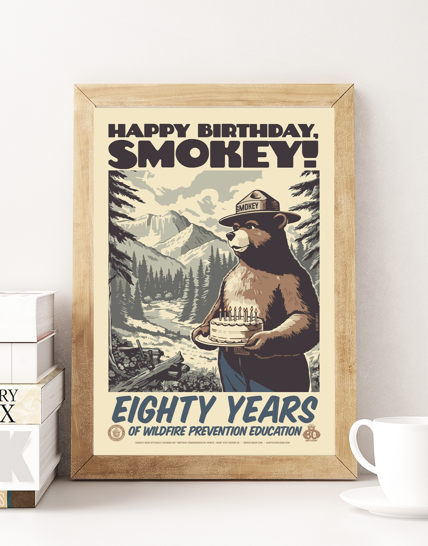Happy Birthday, Smokey! 80 Years of Wildfire Prevention | Only You Can Prevent Wildfires Commemorative Poster | 12" x 18" Vintage WPA Style Art Print