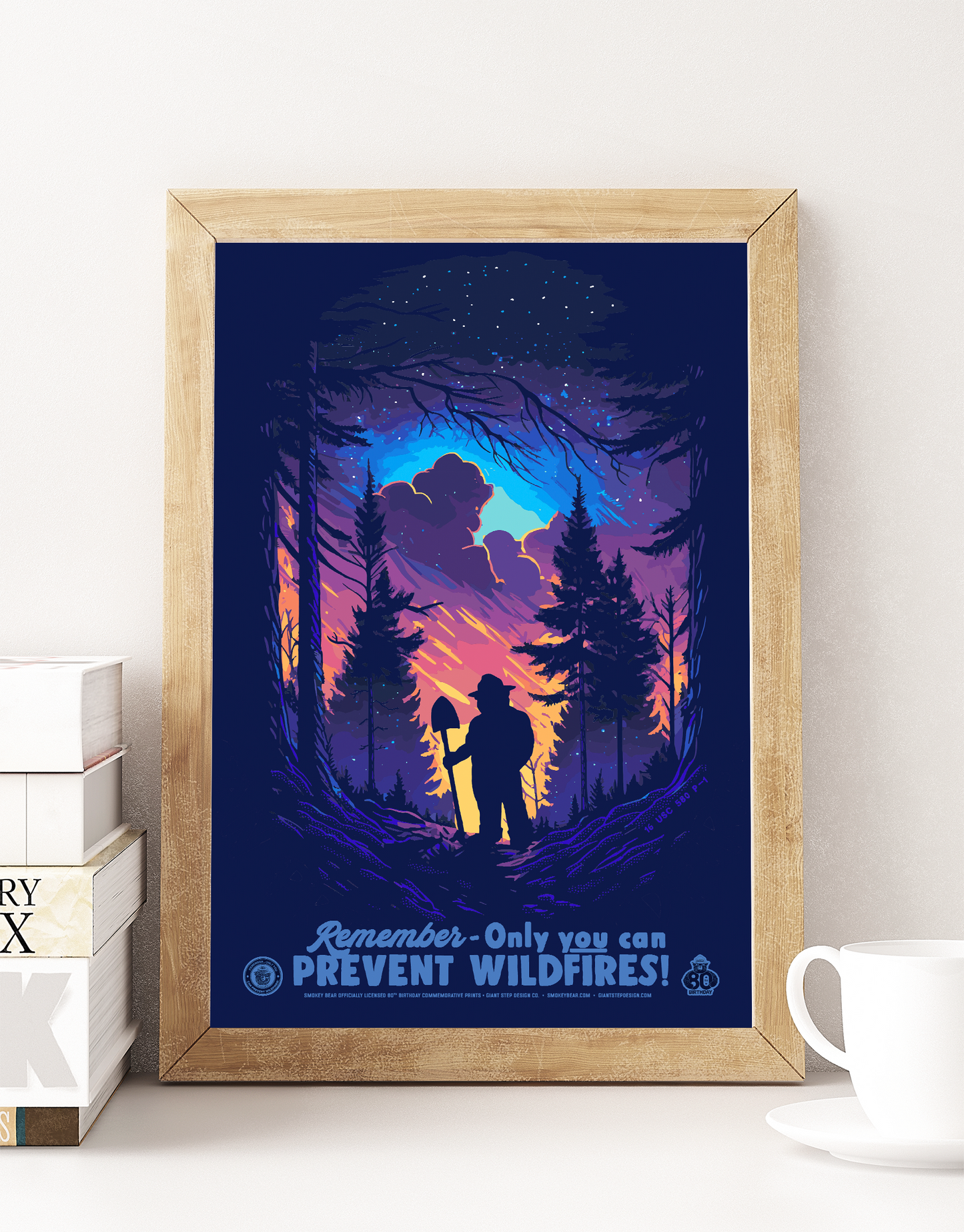 Smokey Bear Nighttime Silhouette Only Can Can Prevent Wildfires Poster | 12" x 18" WPA Style Retro Art Print
