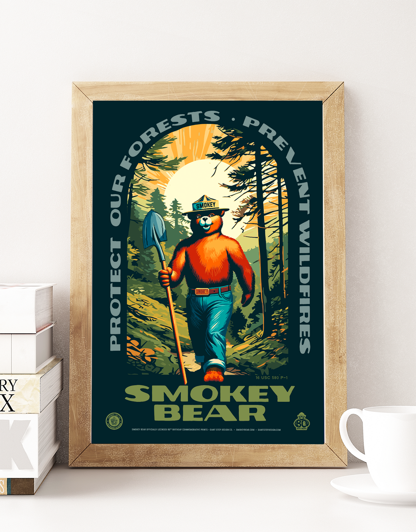 Smokey Bear Hiking Protect Our Forests Thanks for Helping Prevent Wildfires Poster | 12" x 18" WPA Style Retro Art Print