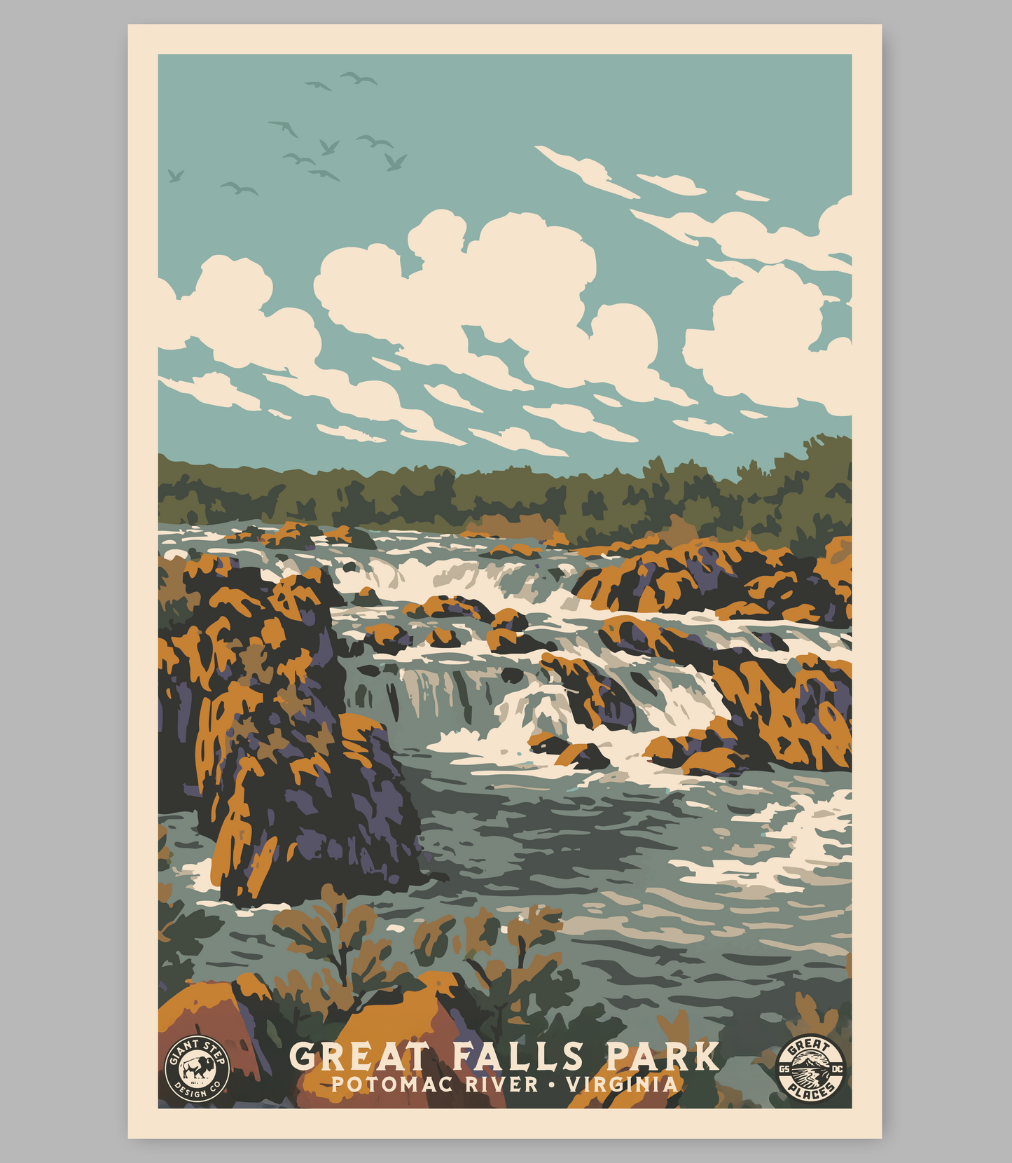 Great Falls Park -  National Park Style Art Print | Vintage WPA Style Retro Virginia Fall Line Travel Poster 12"x18"