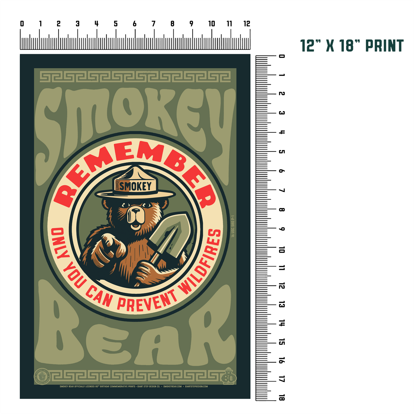Remember! Only You Can Prevent Wildfires Pointing Smokey Seal Commemorative Poster | 12" x 18" Vintage WPA Style Art Print