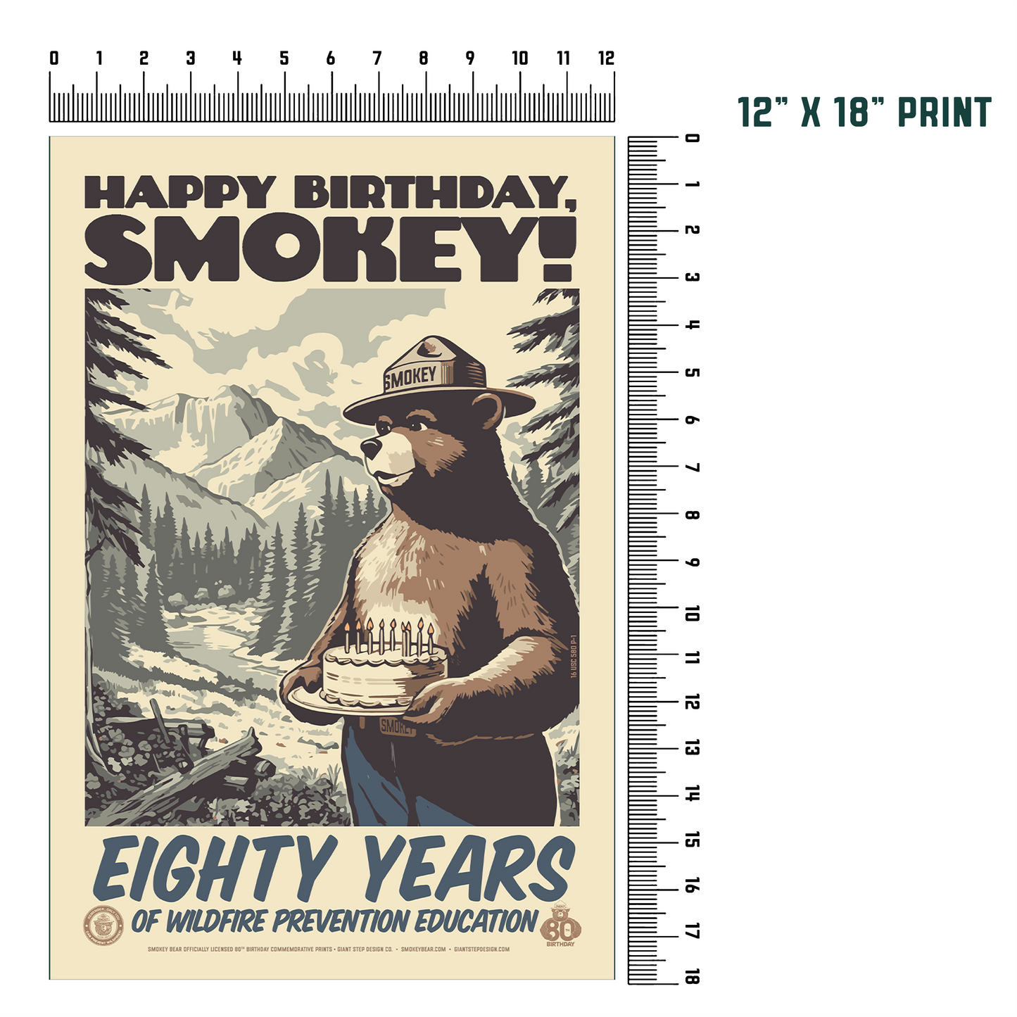 Happy Birthday, Smokey! 80 Years of Wildfire Prevention | Only You Can Prevent Wildfires Commemorative Poster | 12" x 18" Vintage WPA Style Art Print
