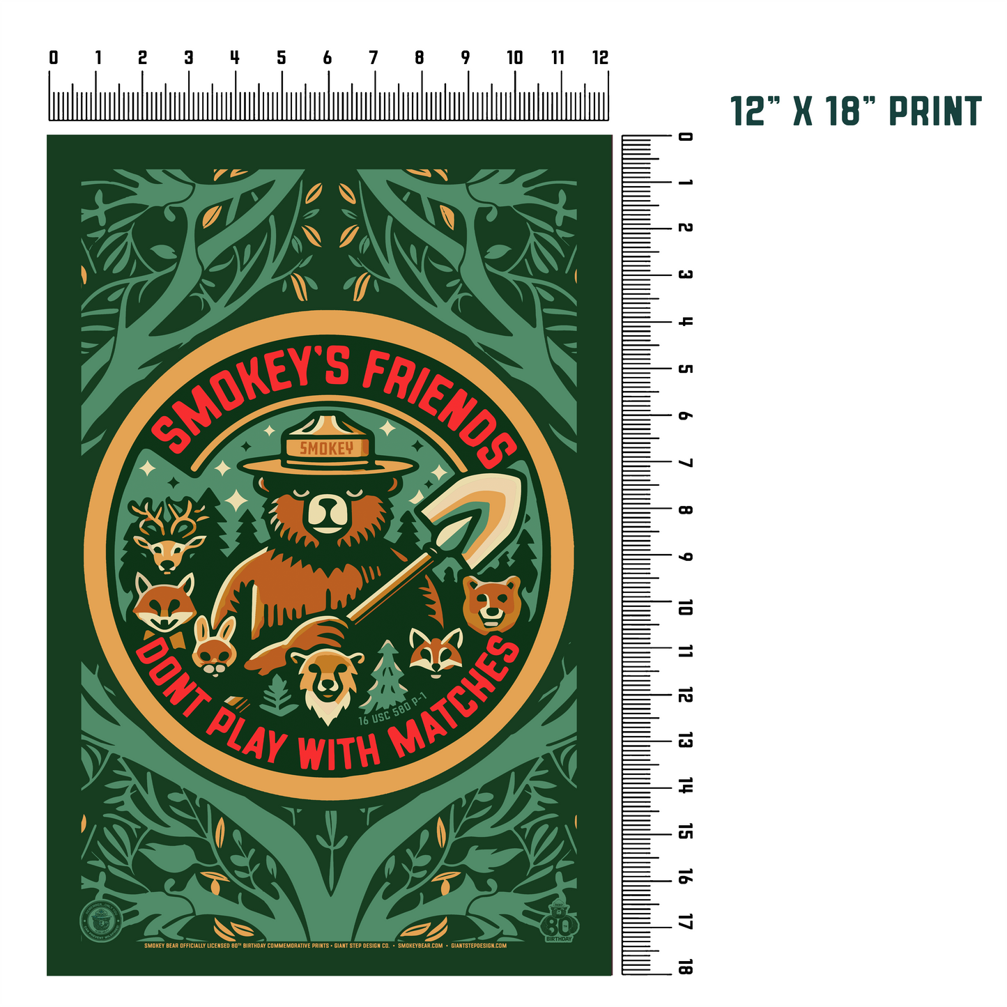 Smokey's Friends Don't Play With Matches Retro Minimalist Smokey Bear Poster | 12" x 18" WPA Style Art Print