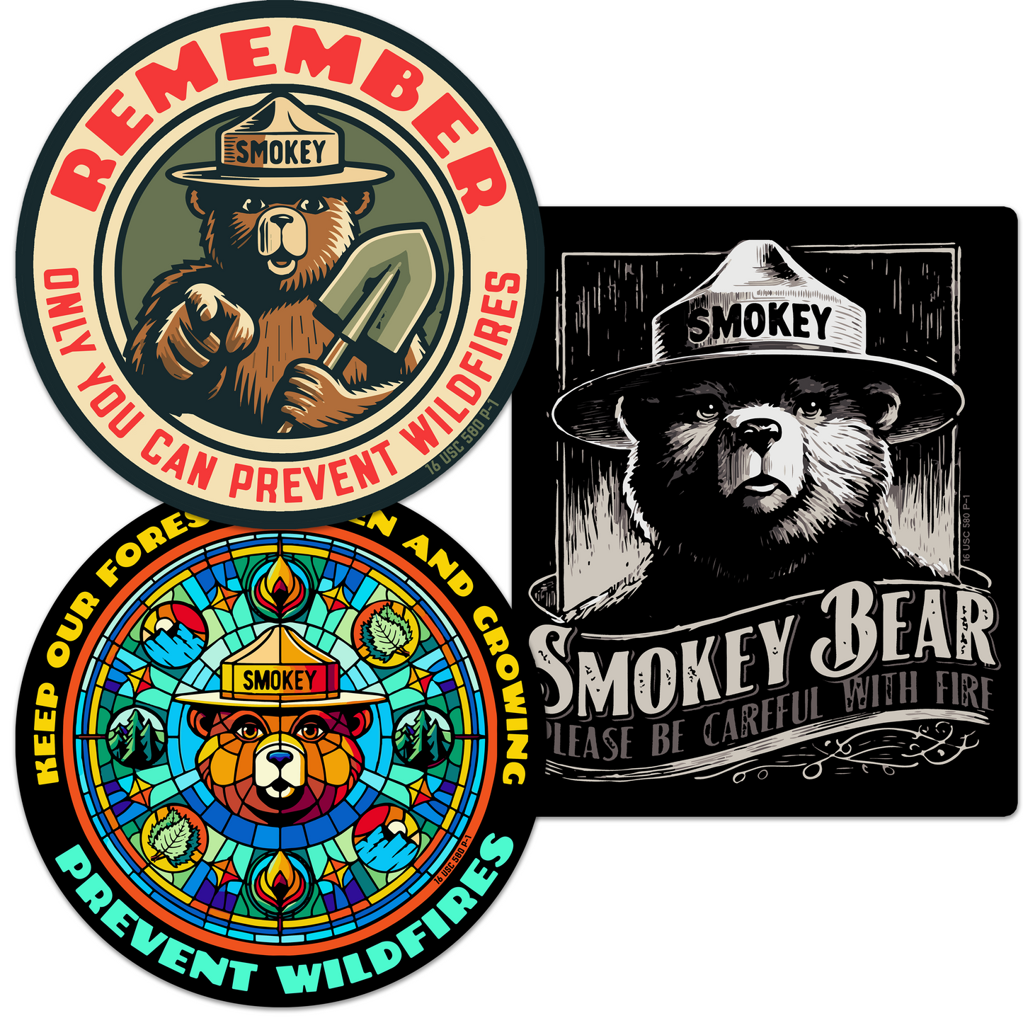 OFFICIALLY LICENSED Smokey Bear Vintage Indoor/Outdoor Classic Sticker Pack (Set #3)