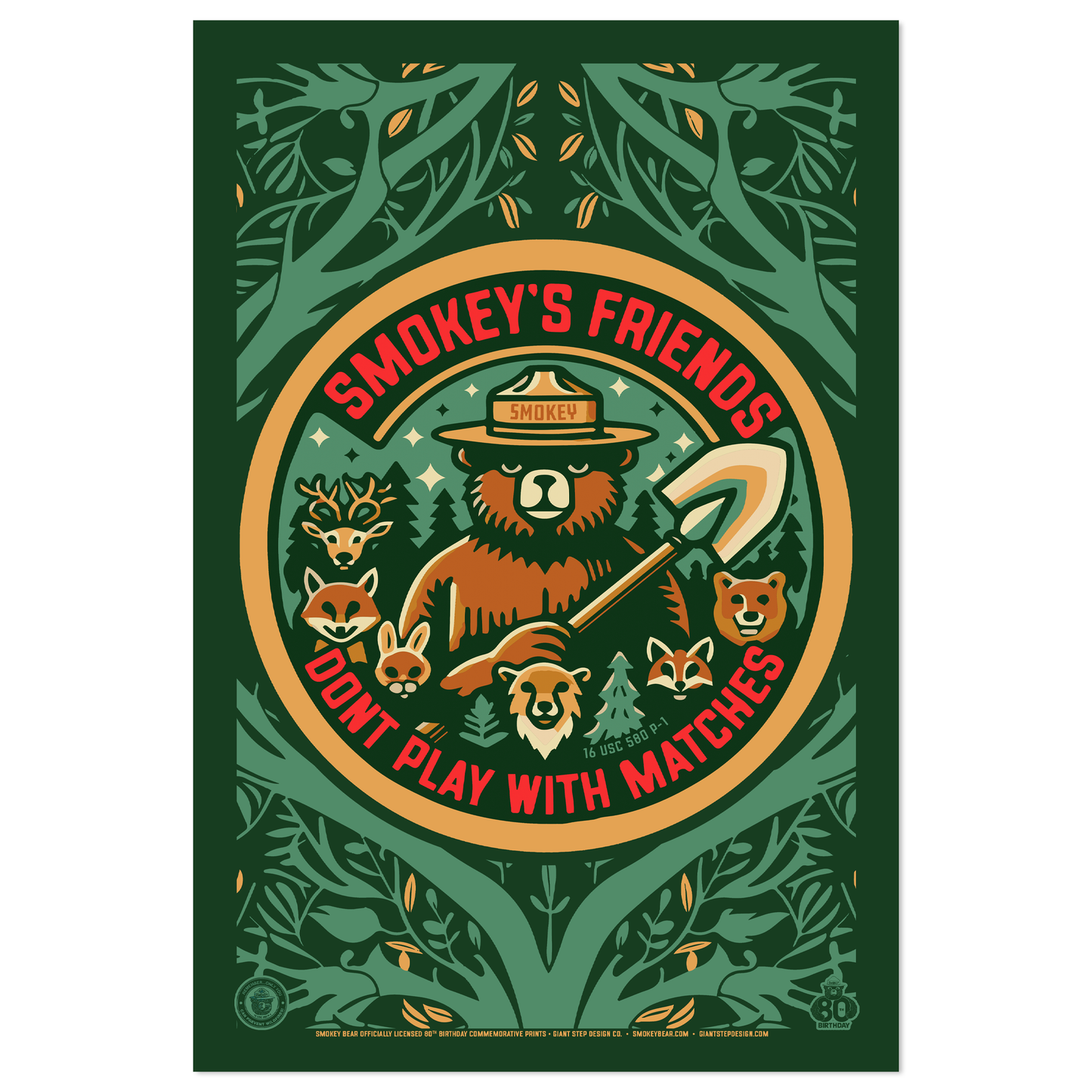 Smokey's Friends Don't Play With Matches Retro Minimalist Smokey Bear Poster | 12" x 18" WPA Style Art Print