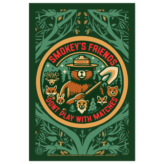Smokey's Friends Don't Play With Matches Retro Minimalist Smokey Bear Poster | 12" x 18" WPA Style Art Print