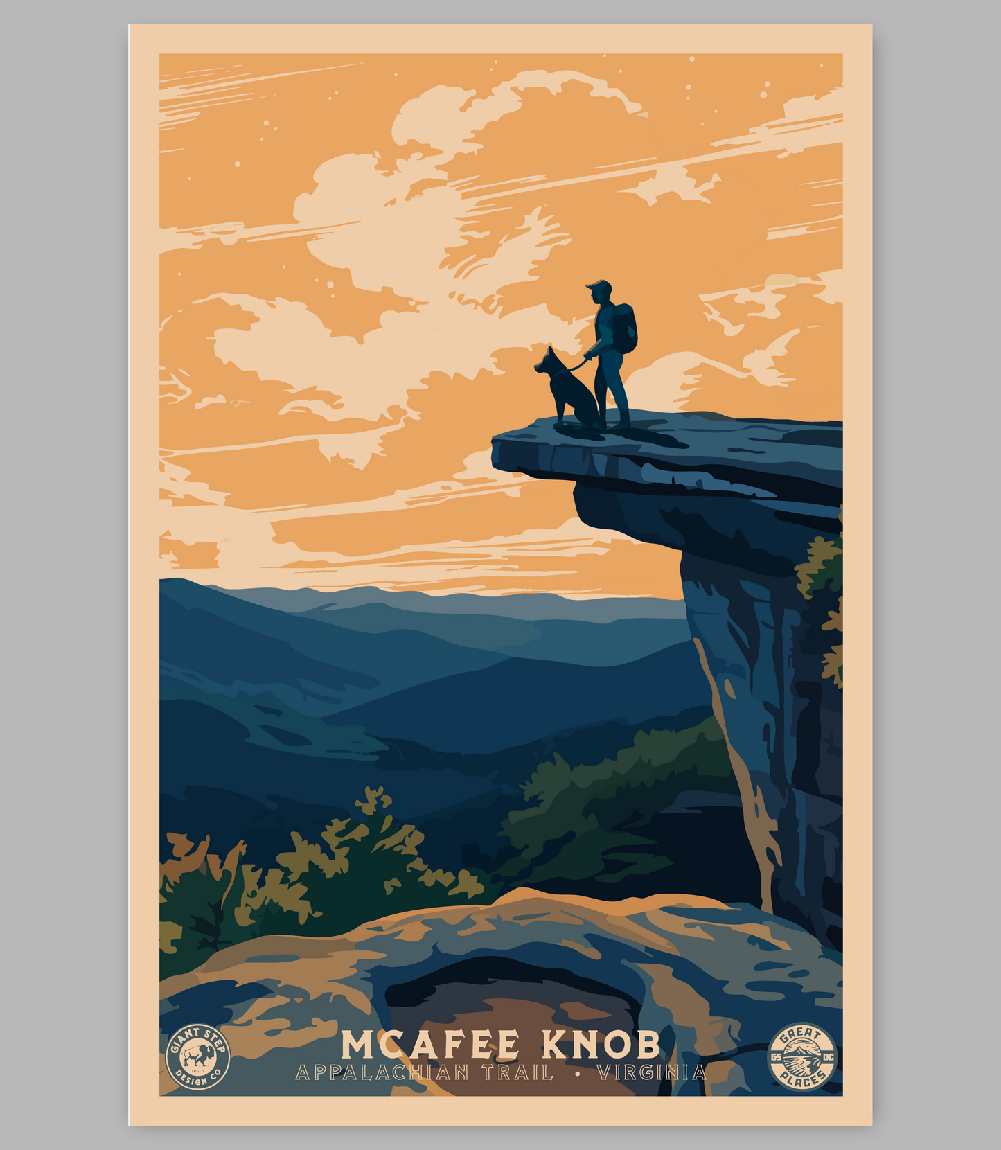 McAfee Knob - Appalachian Trail | Vintage WPA Style Retro Virginia Travel Poster 12"x18"