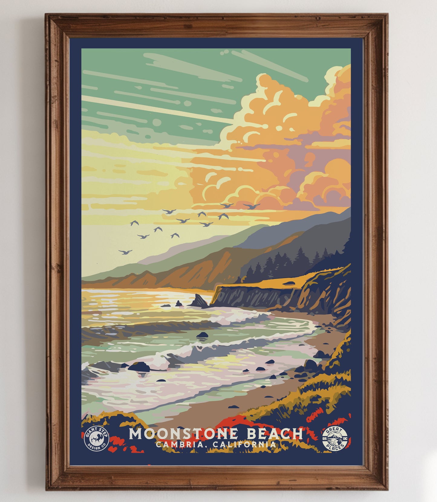 Moonstone Beach Cambria, California | WPA Travel Art Poster Print | 12" x 18" Print