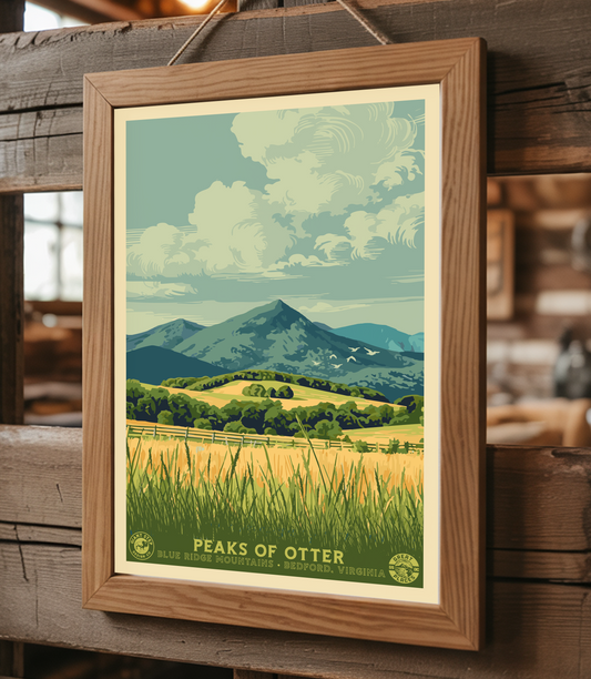 Peaks Of Otter Blue Ridge Parkway - National Park Style Art Print | Vintage WPA Style Bedford Virginia Travel Poster 12"x18"