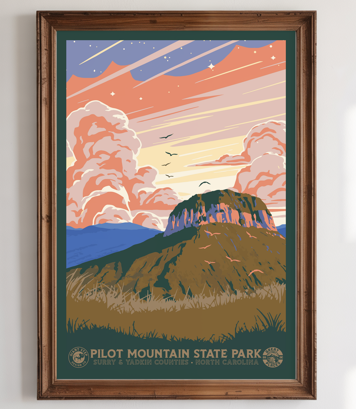 Pilot Mountain State Park - National Park Style Art Print | Vintage WPA Style Retro North Carolina Travel Poster 12"x18"