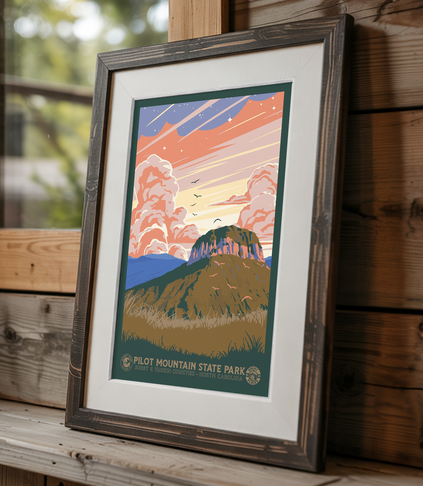 Pilot Mountain State Park - National Park Style Art Print | Vintage WPA Style Retro North Carolina Travel Poster 12"x18"