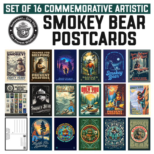 Officially Licensed Smokey Bear 16-Pack Collectible Smokey Postcard Collection - 4" x 6" (Set of 16)